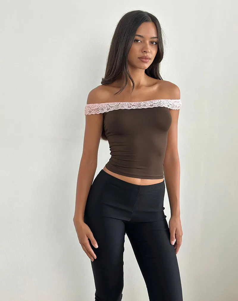 Nesel Top in Brown Slinky Lace Pink