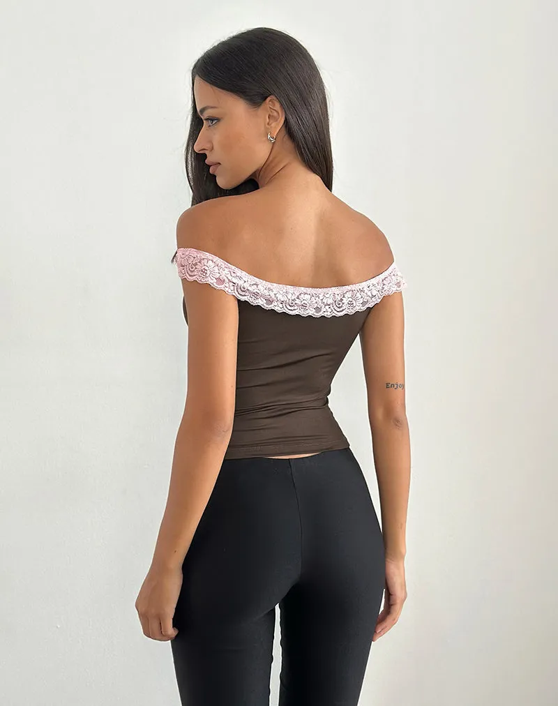 Nesel Top in Brown Slinky Lace Pink