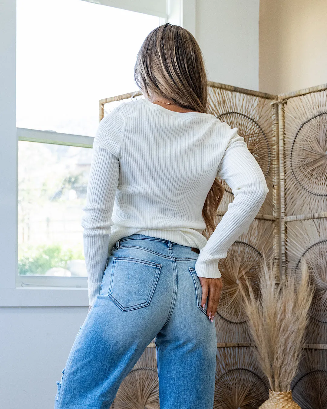 NEW! Monica Ribbed Henley Top - Ivory