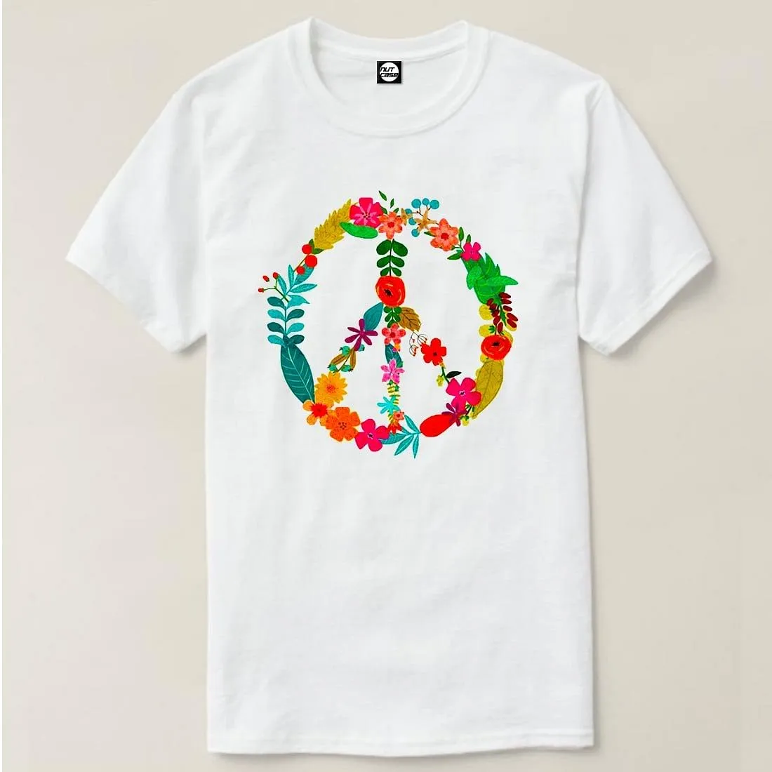 Nutcase Designer Round Neck Men's T-Shirt Wrinkle-Free Poly Cotton Tees - Floral Peace