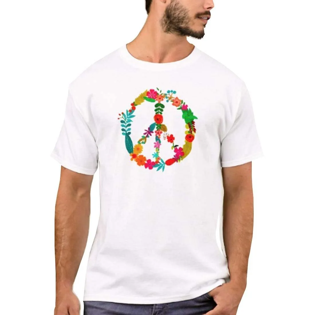 Nutcase Designer Round Neck Men's T-Shirt Wrinkle-Free Poly Cotton Tees - Floral Peace