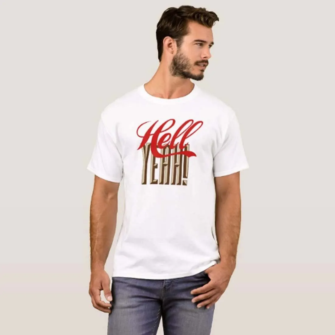 Nutcase Designer Round Neck Men's T-Shirt Wrinkle-Free Poly Cotton Tees - Hell Yeah