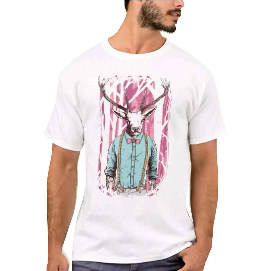 Nutcase Designer Round Neck Men's T-Shirt Wrinkle-Free Poly Cotton Tees - Hipster Moose