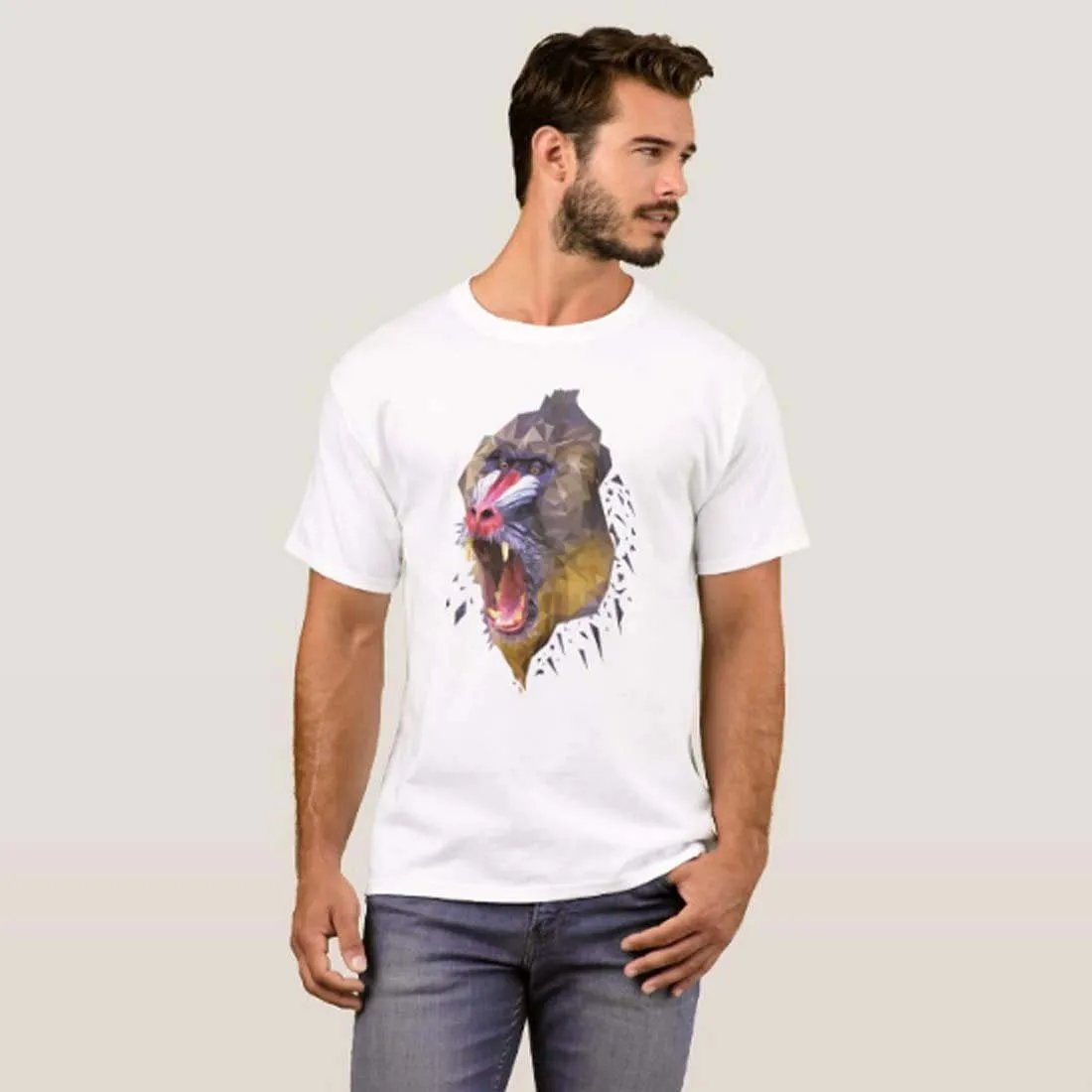 Nutcase Designer Round Neck Men's T-Shirt Wrinkle-Free Poly Cotton Tees - Wild Baboon