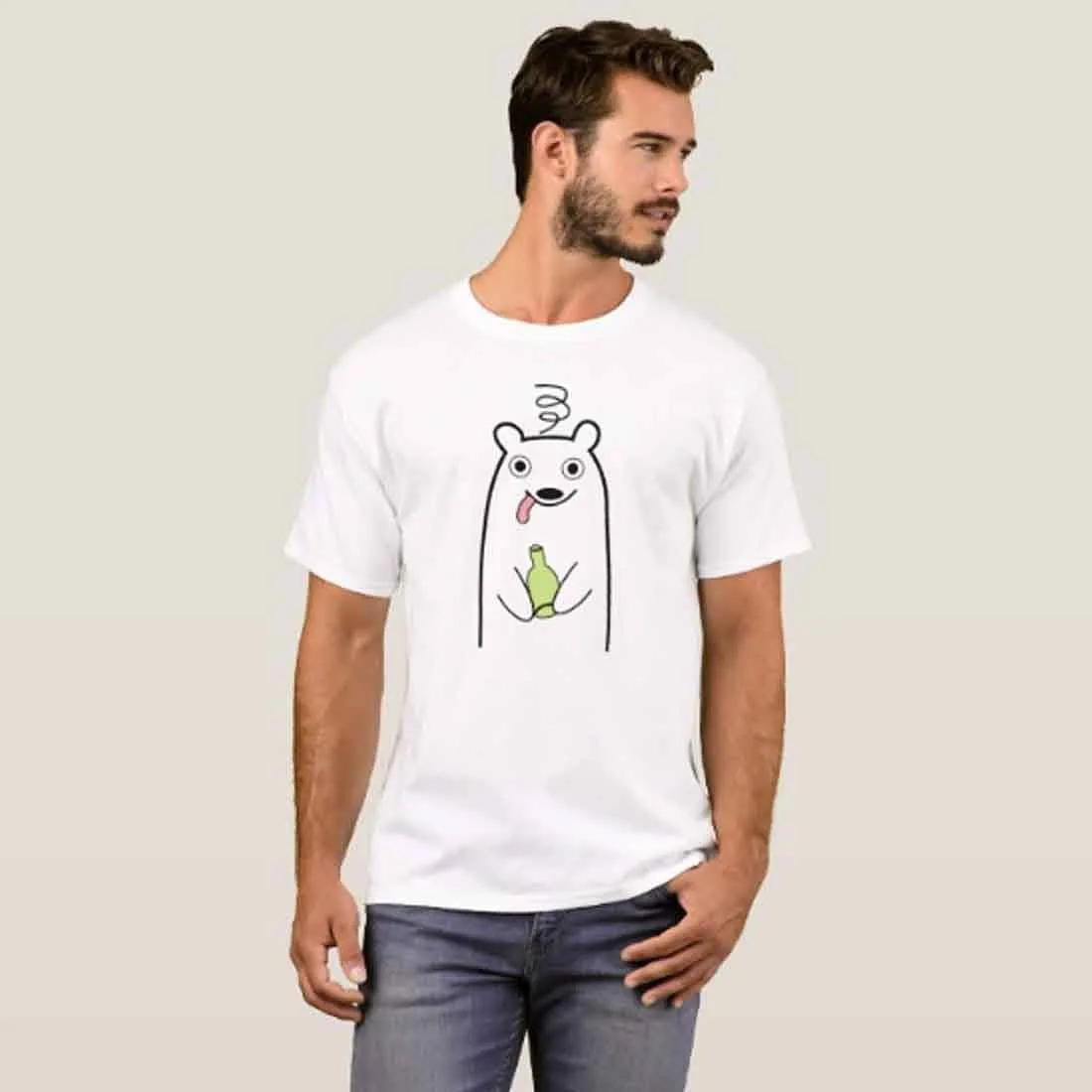 Nutcase Designer Round Neck Men's T-Shirt Wrinkle-Free Poly Cotton Tees - Wine Bear