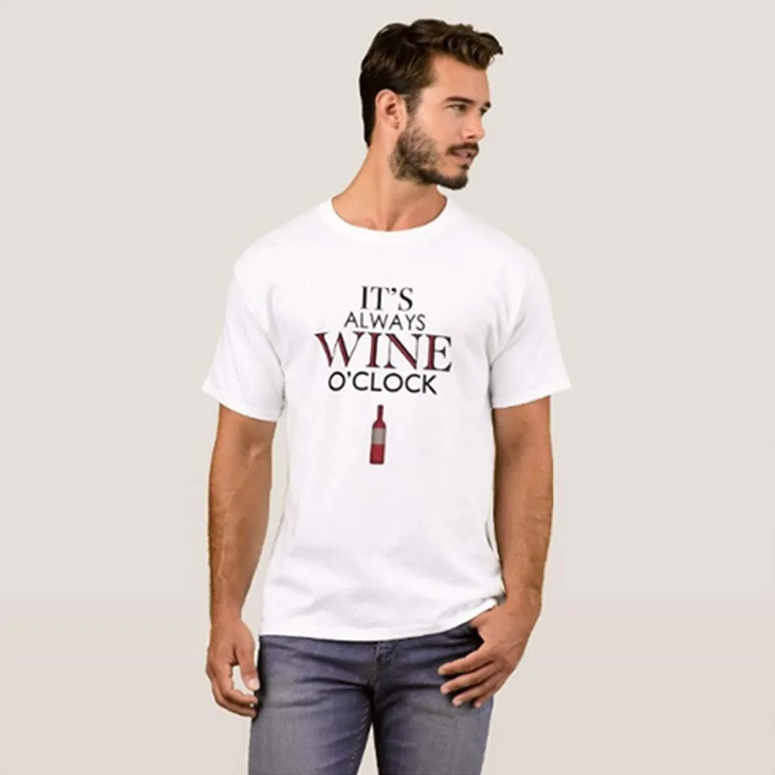 Nutcase Designer Round Neck Men's T-Shirt Wrinkle-Free Poly Cotton Tees - Wine On Clock