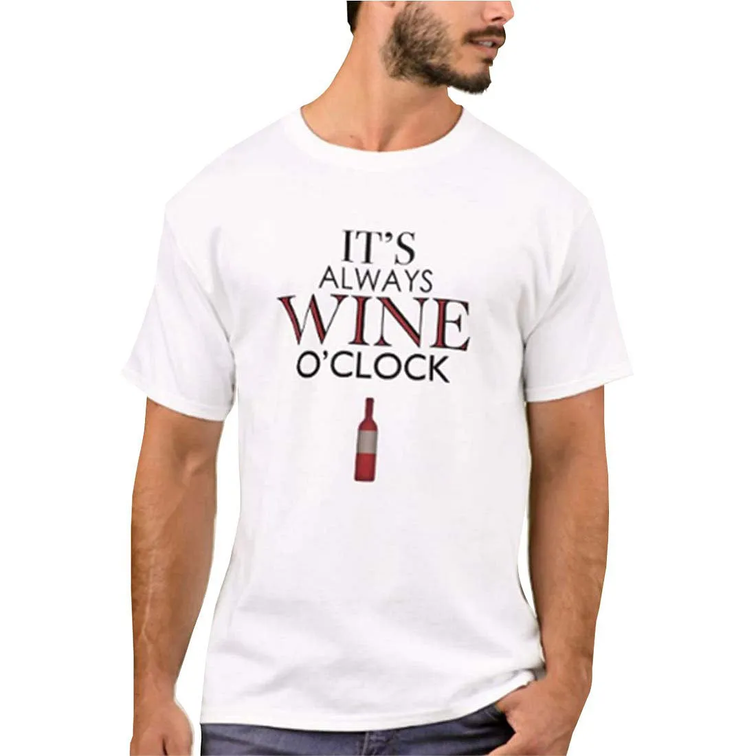 Nutcase Designer Round Neck Men's T-Shirt Wrinkle-Free Poly Cotton Tees - Wine On Clock