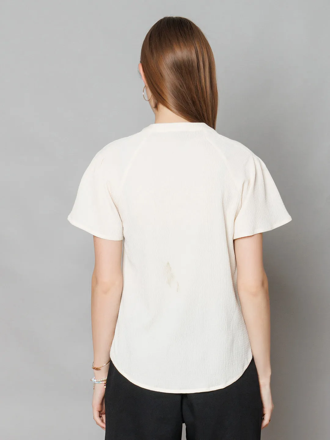 Off White Textured Basic Top