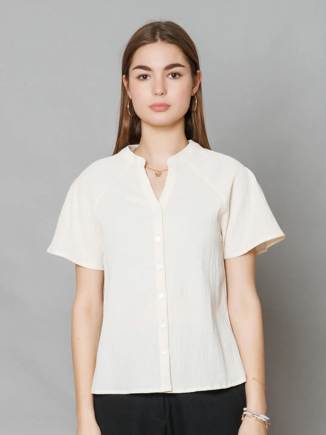 Off White Textured Basic Top