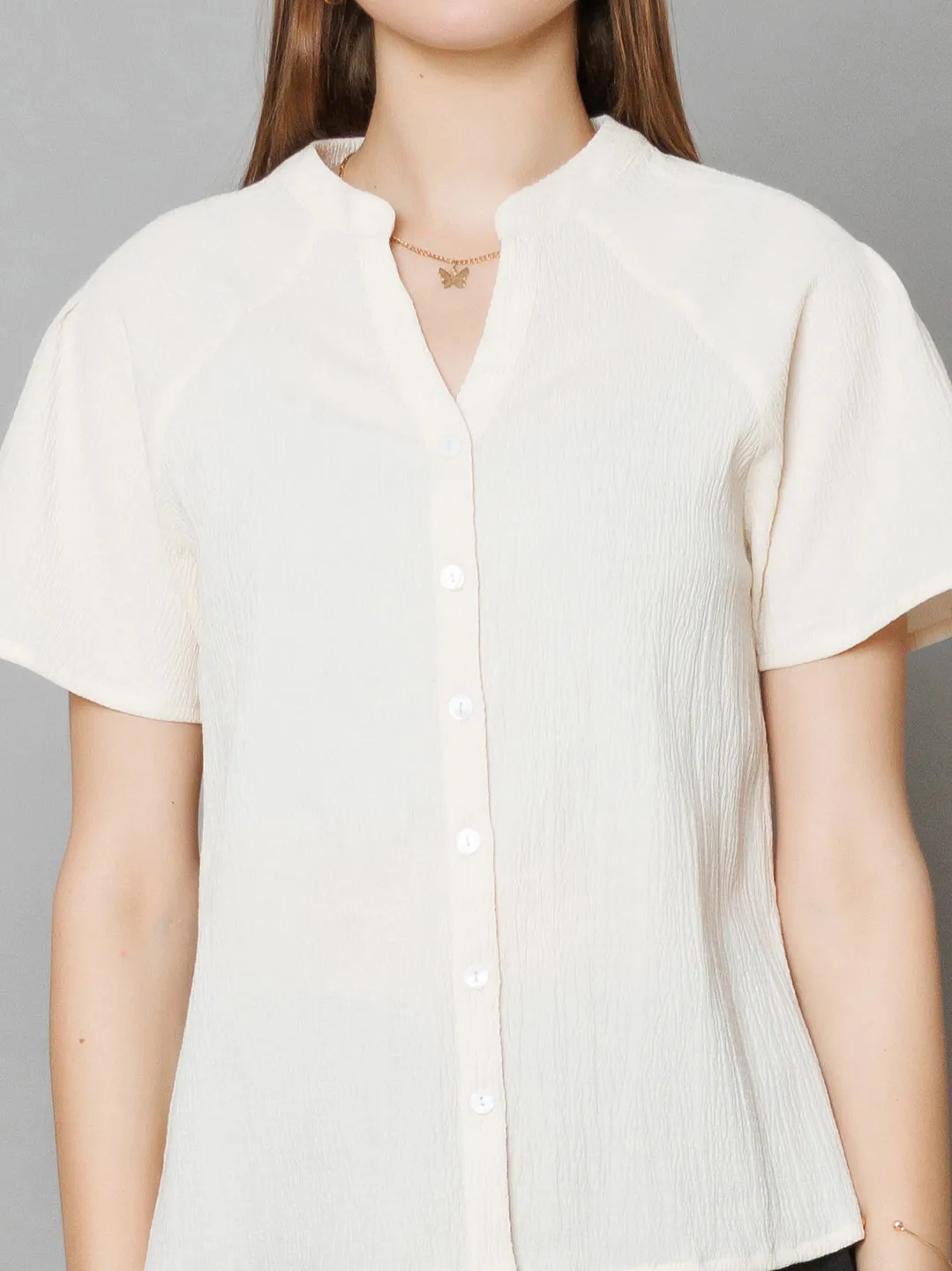 Off White Textured Basic Top