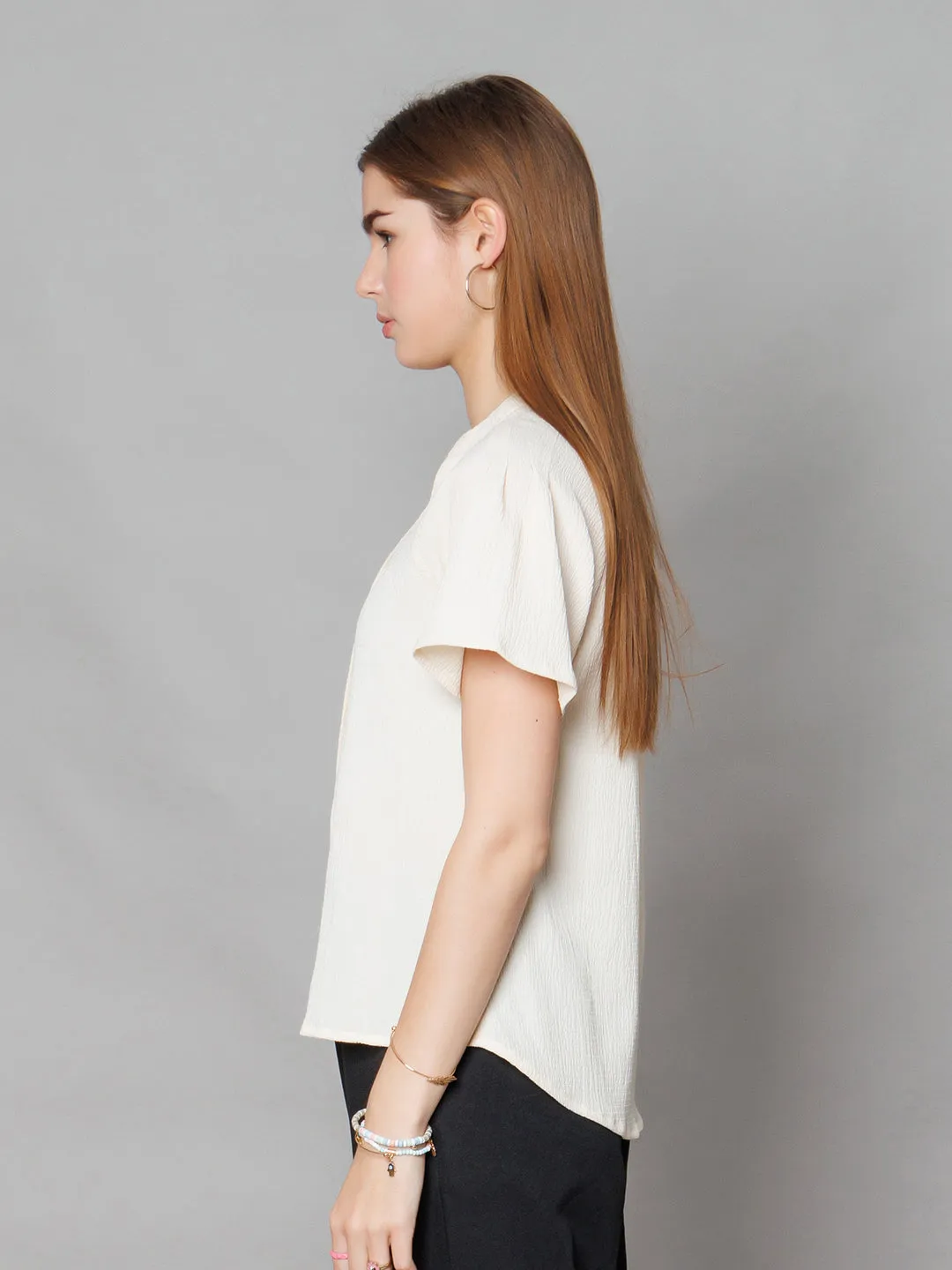 Off White Textured Basic Top