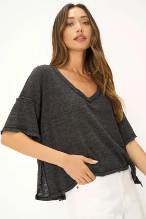 Oh Girl Raw V Neck Textured Tee