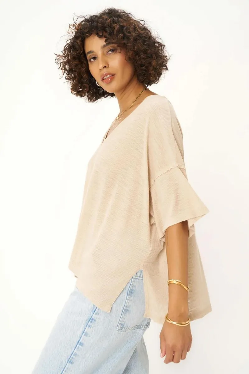 Oh Girl Raw V Neck Textured Tee