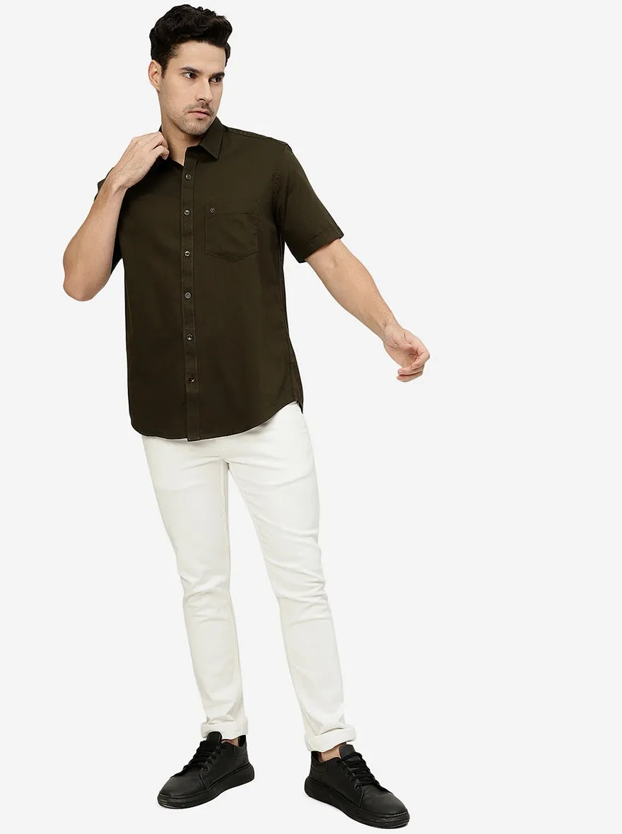 Olive Solid Smart Fit Semi Casual Shirt | Greenfibre