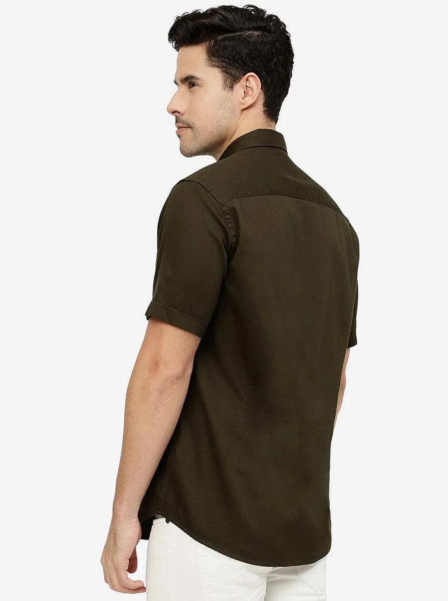 Olive Solid Smart Fit Semi Casual Shirt | Greenfibre