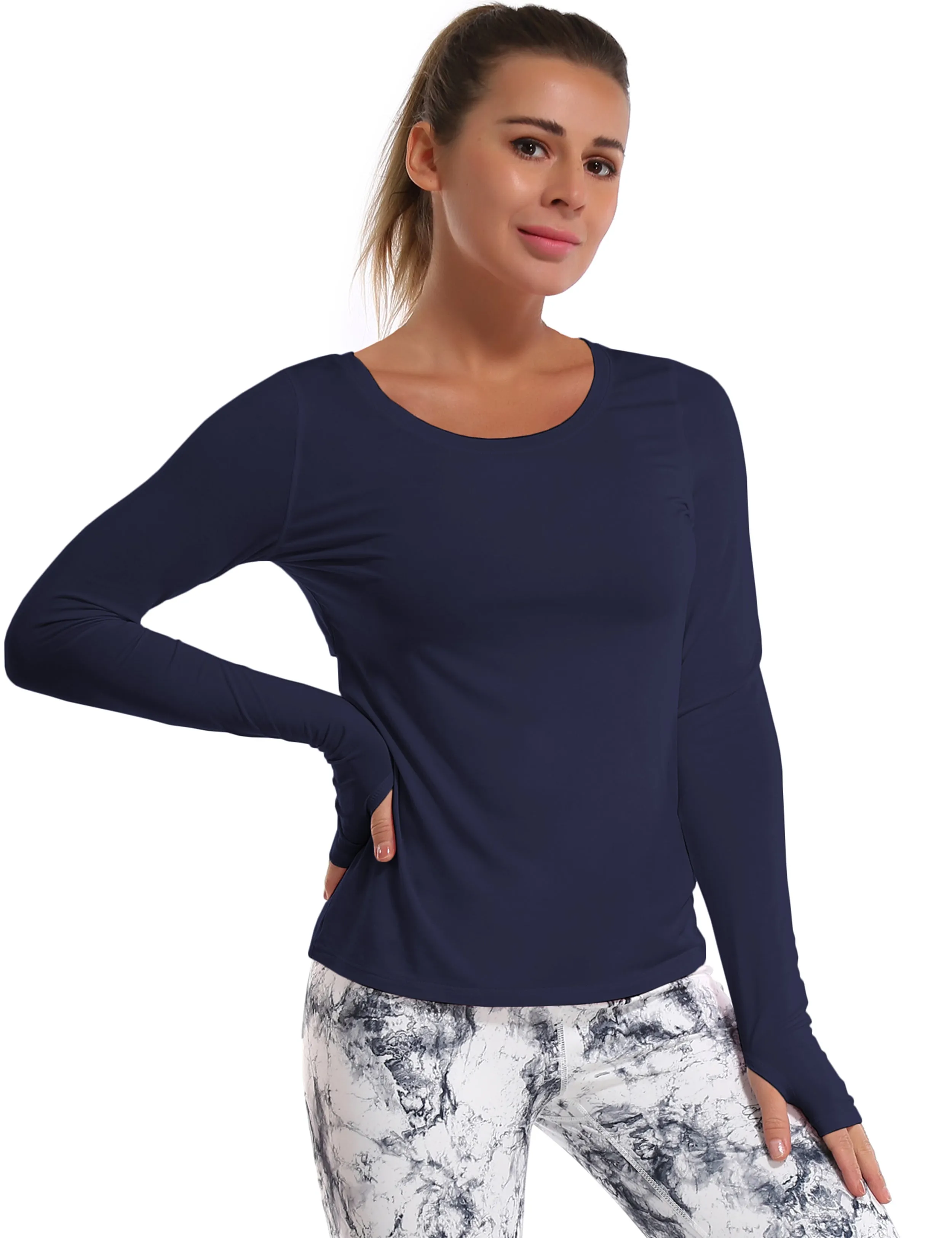 Open Back Long Sleeve Tops darknavy_Pilates