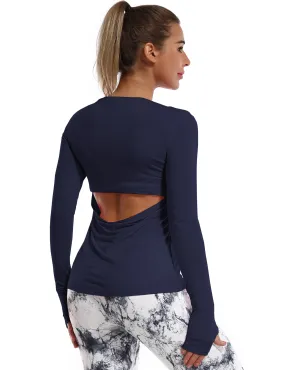 Open Back Long Sleeve Tops darknavy_Pilates