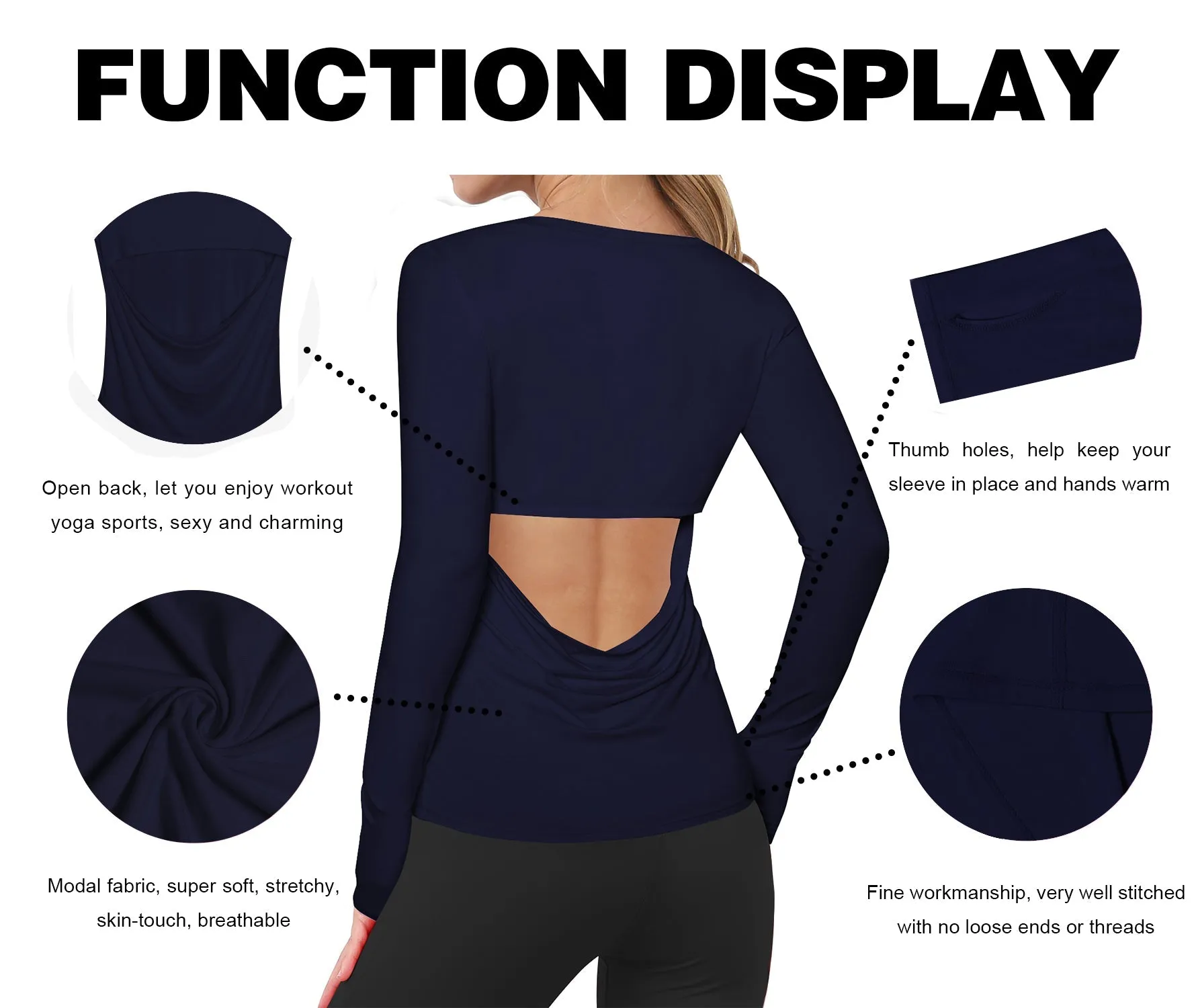 Open Back Long Sleeve Tops darknavy_Pilates