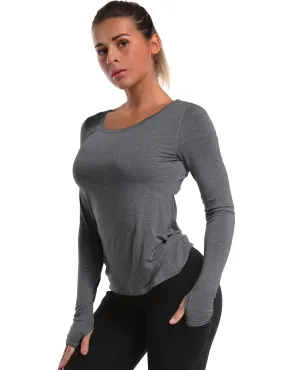 Open Back Long Sleeve Tops heathercharcoal_yogastudio