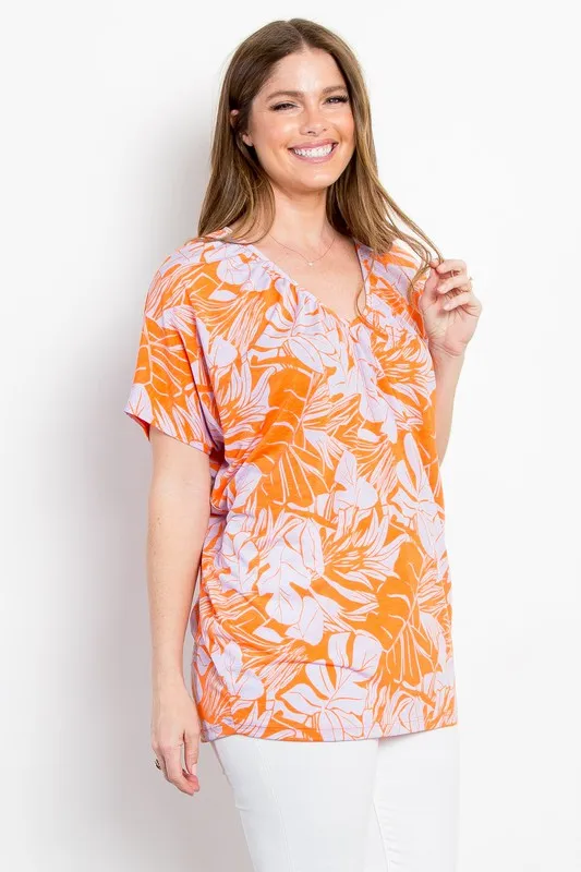 Orange Print Wrinkle Free Top