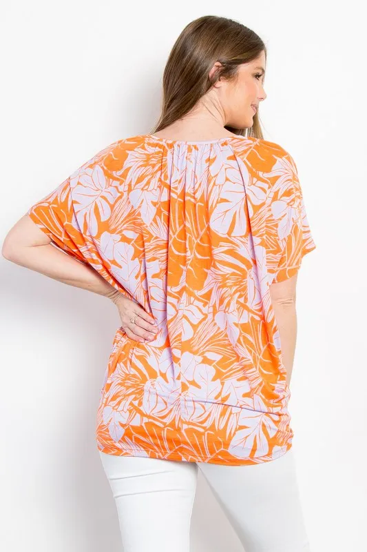 Orange Print Wrinkle Free Top