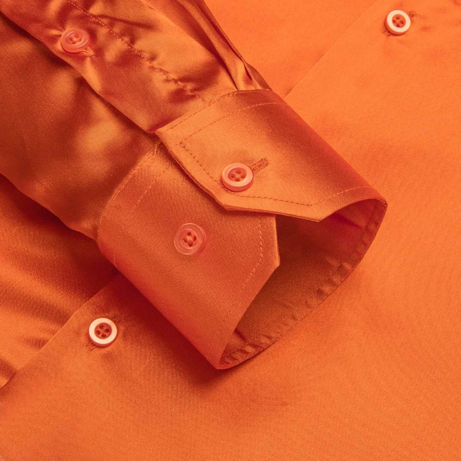 Orange Solid Satin Silk Men's Long Sleeve Dress Shirt