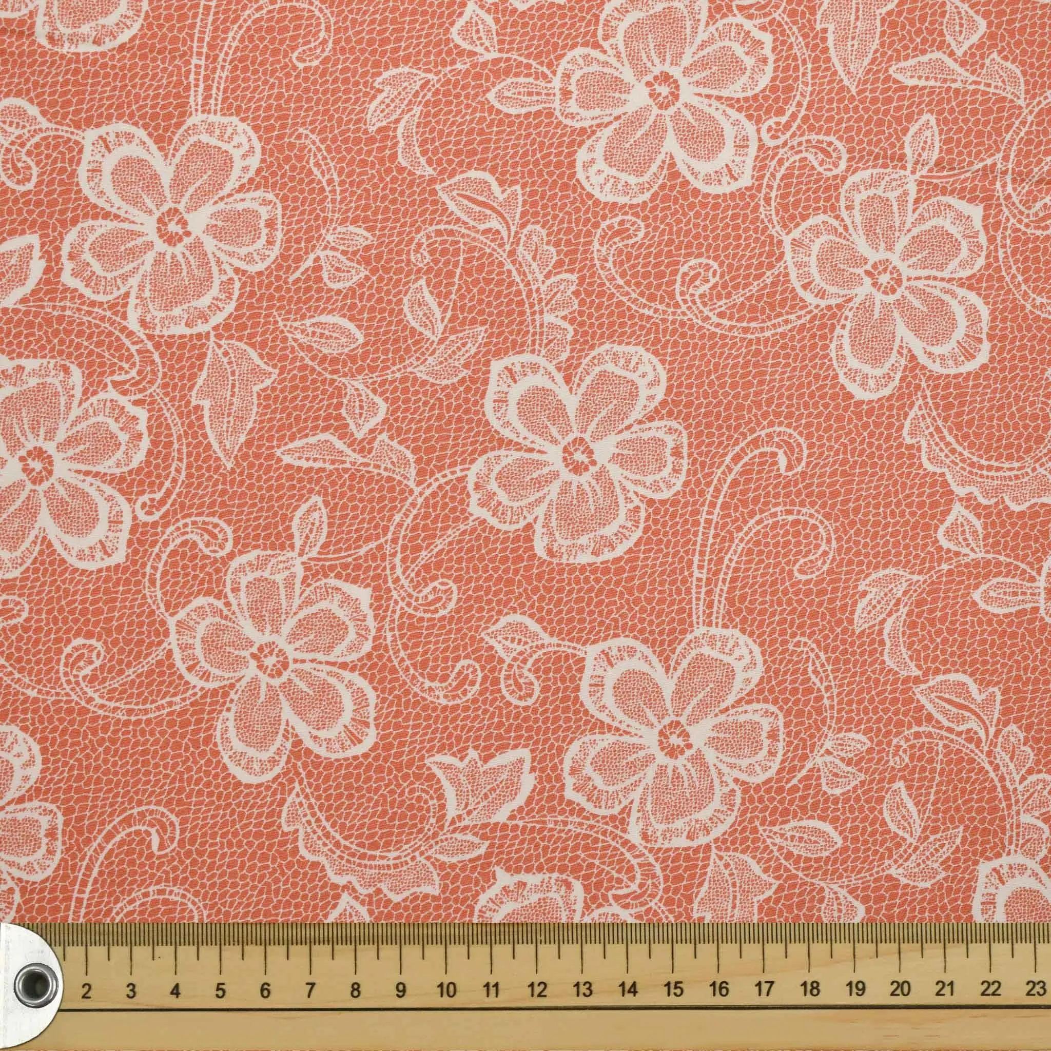 Peach Floral Lace Cotton Print