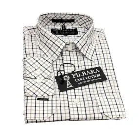 Pilbara Mens Check Dual Pocket L/S Shirt Navy/Grey/White