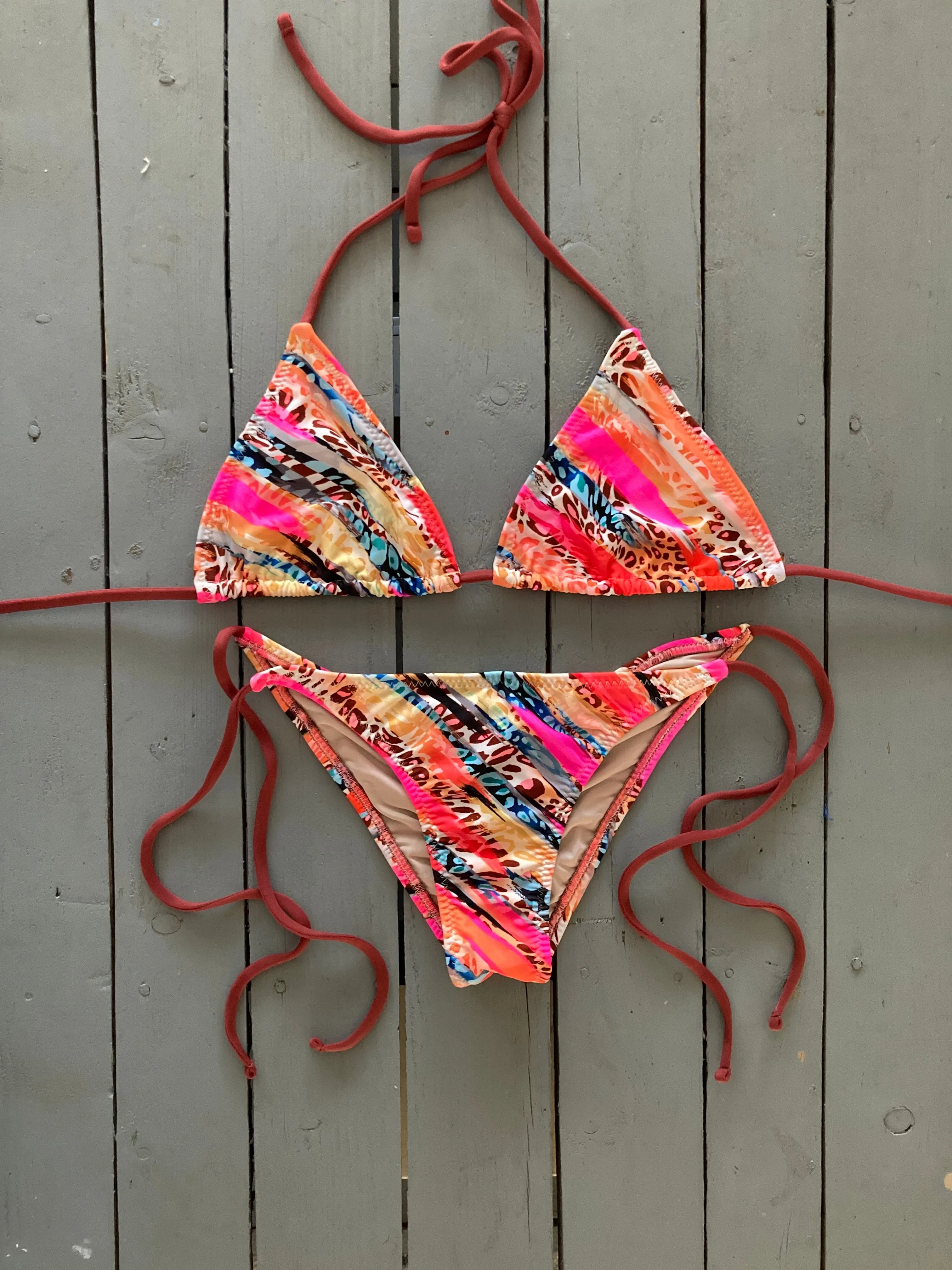 Pink and Brown Animal Print Triangle Bikini top