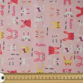 Pink Happy Rabbit Cotton Print