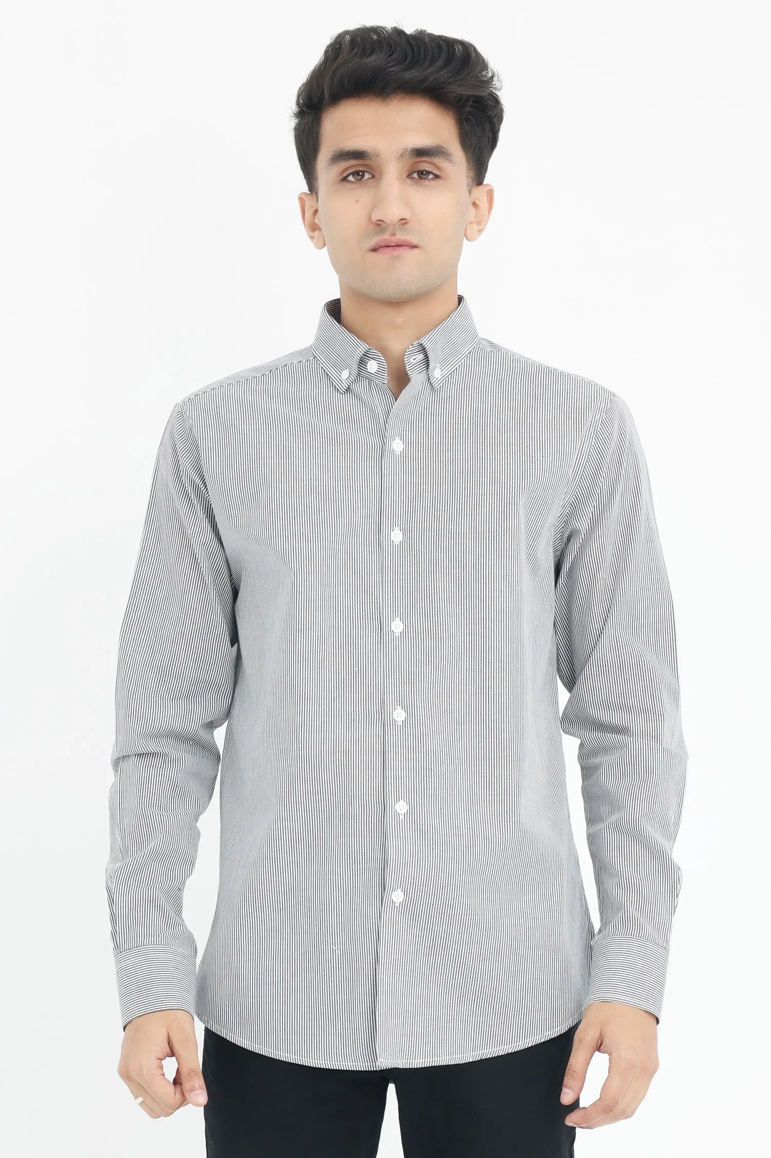 PINSTRIPE ESSENTIAL SHIRT-BLK-WHT