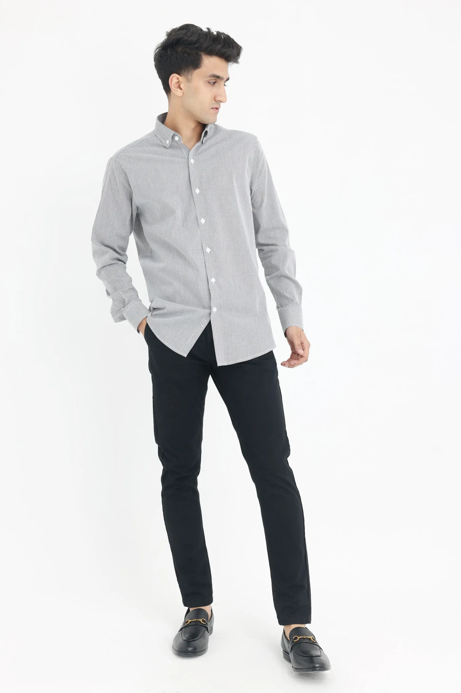 PINSTRIPE ESSENTIAL SHIRT-BLK-WHT