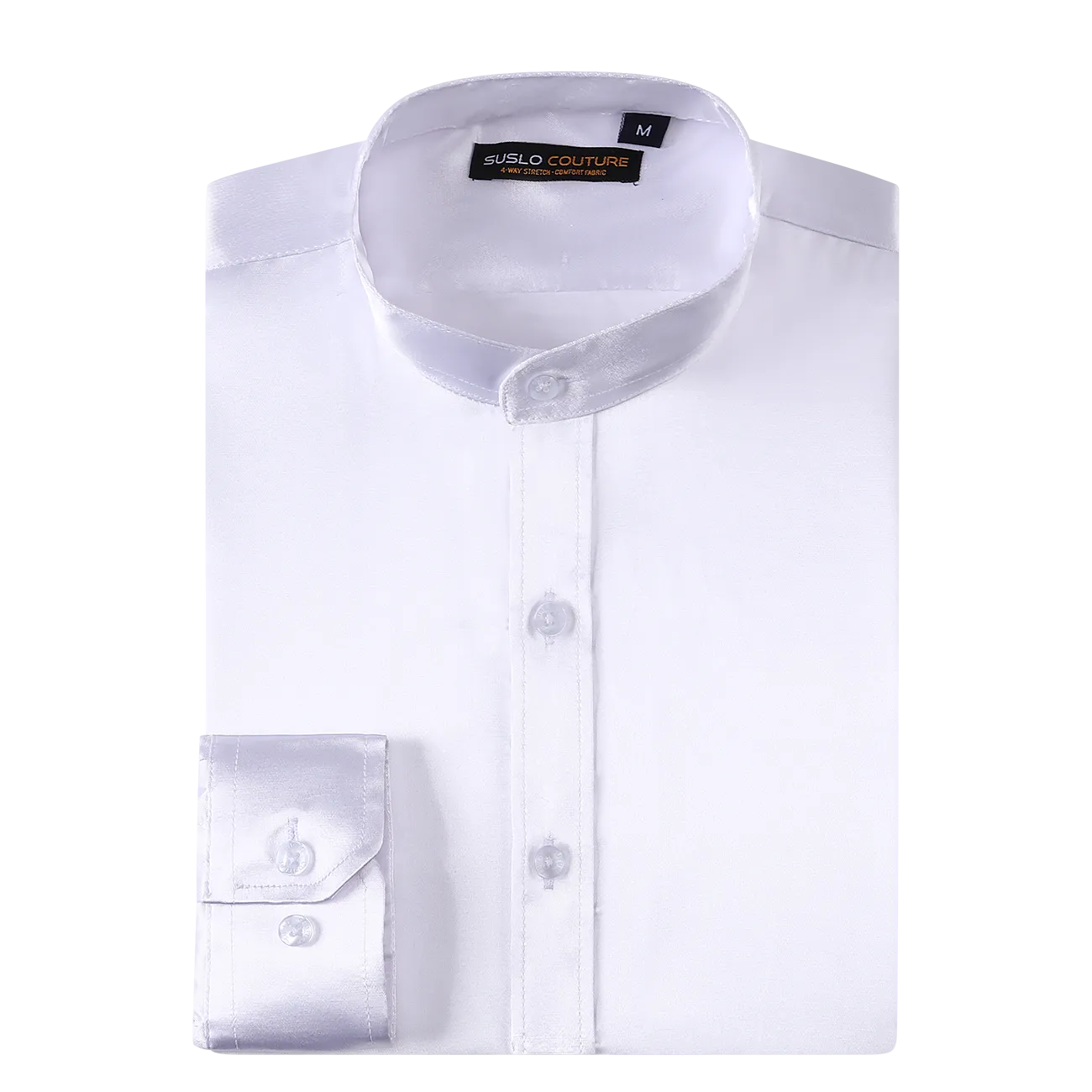 Satin Banded Collar Solid - White