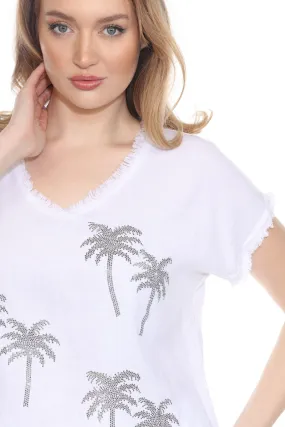 Sequin Palm Tree Ruffled Top