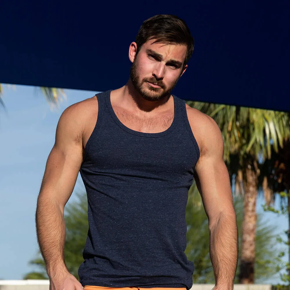 Solid Navy Heather Tri-Blend Varsity Tank Top