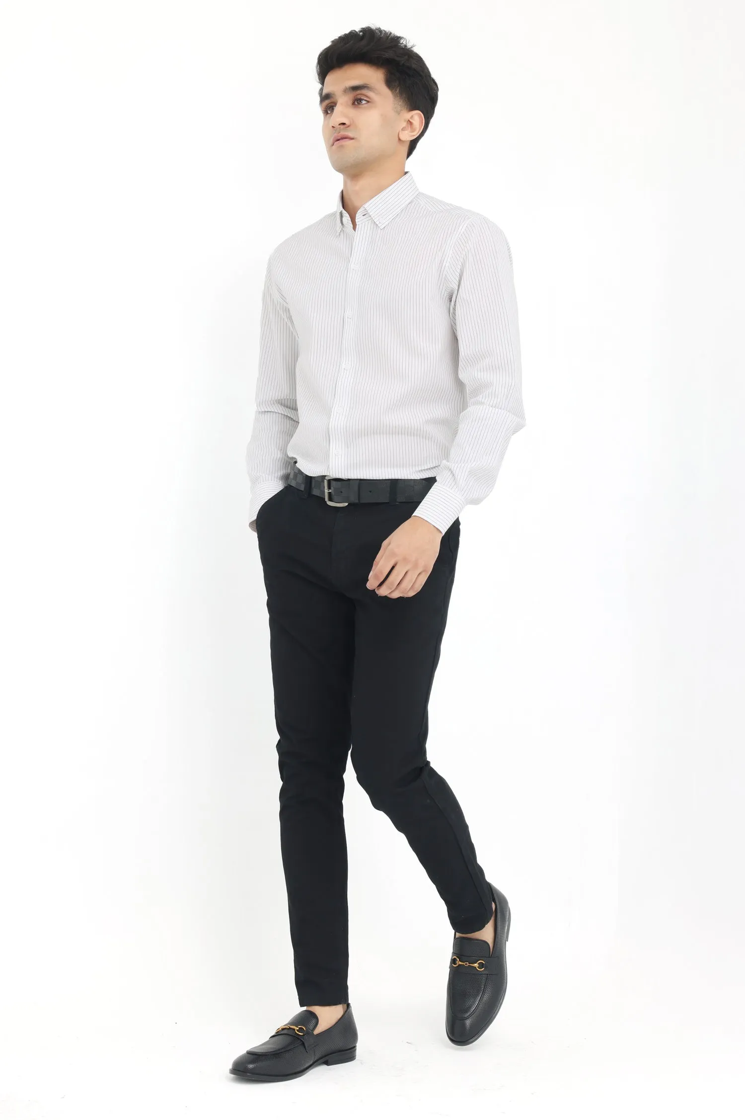 SOPHISTICATED PINSTRIPE SHIRT-WHITE-GREY