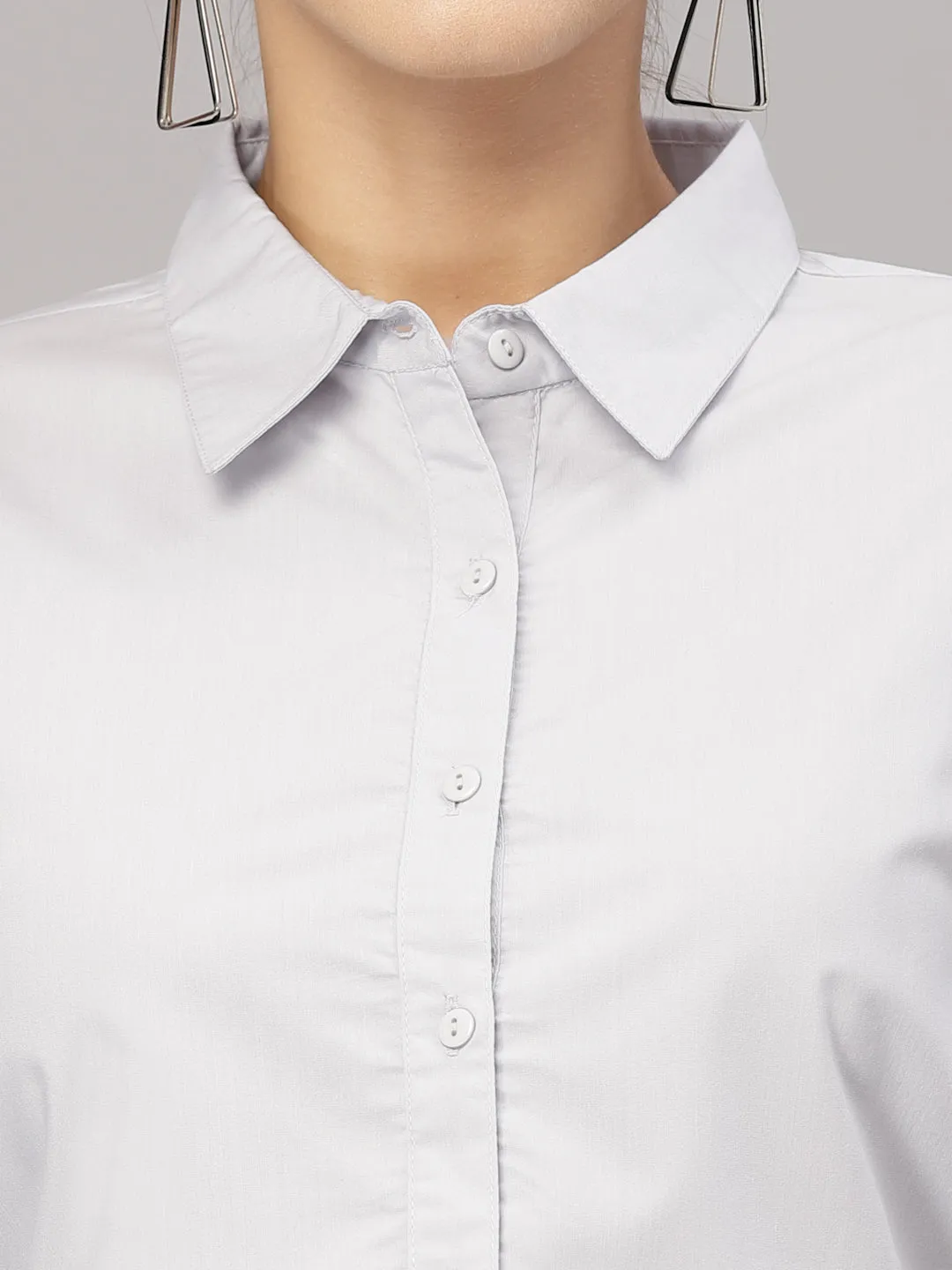 Style Quotient Women Solid Grey Cotton Regular Formal Shirt