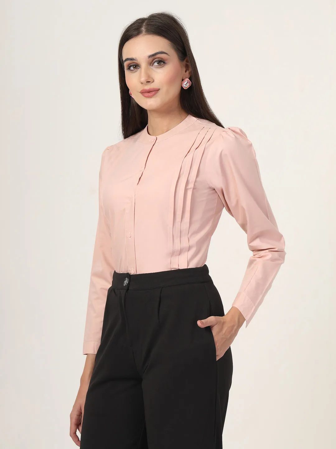 Style Quotient Women Solid Nude Polycotton Regular Shirt