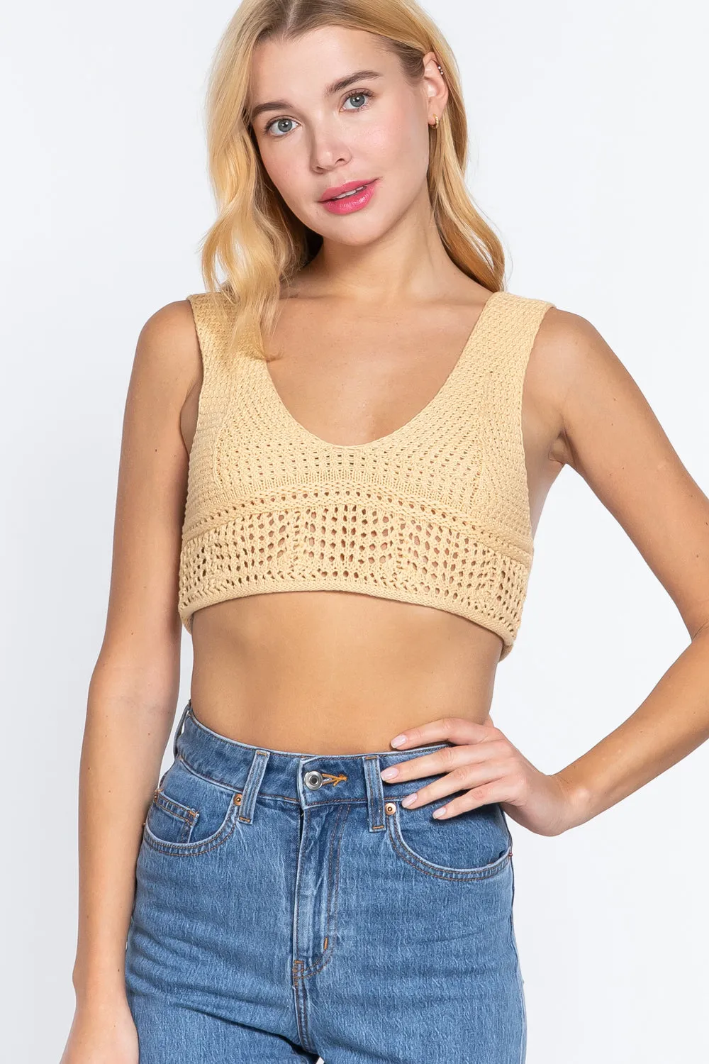 Textured Crop Sweater Yellow Tank Top