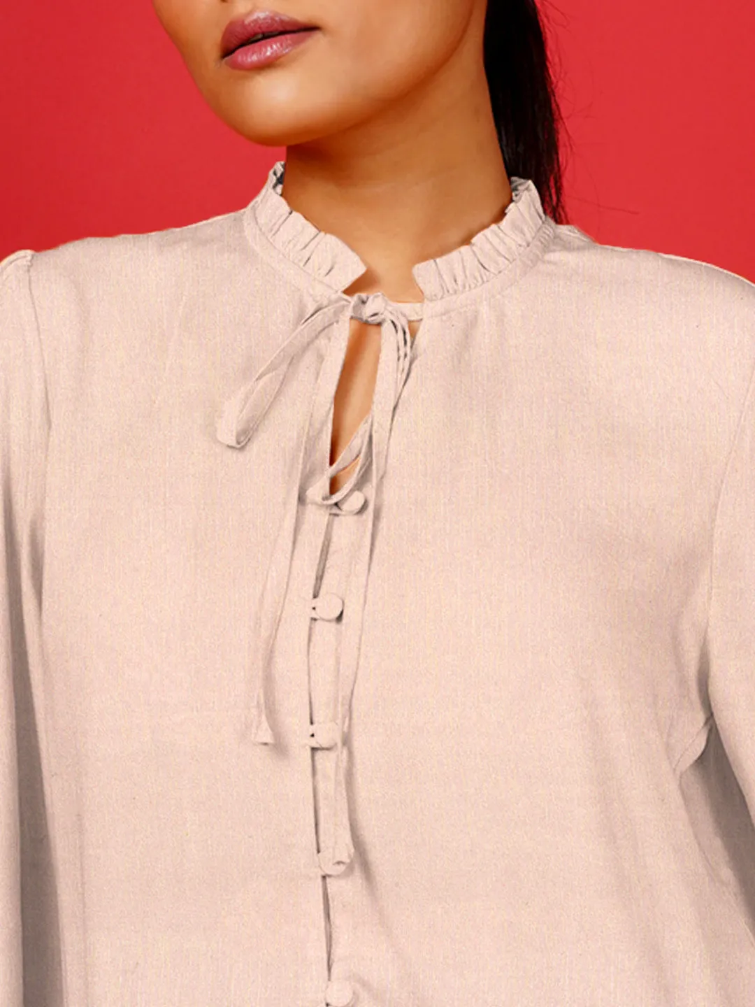 Textured Tie-Up Neck  Top