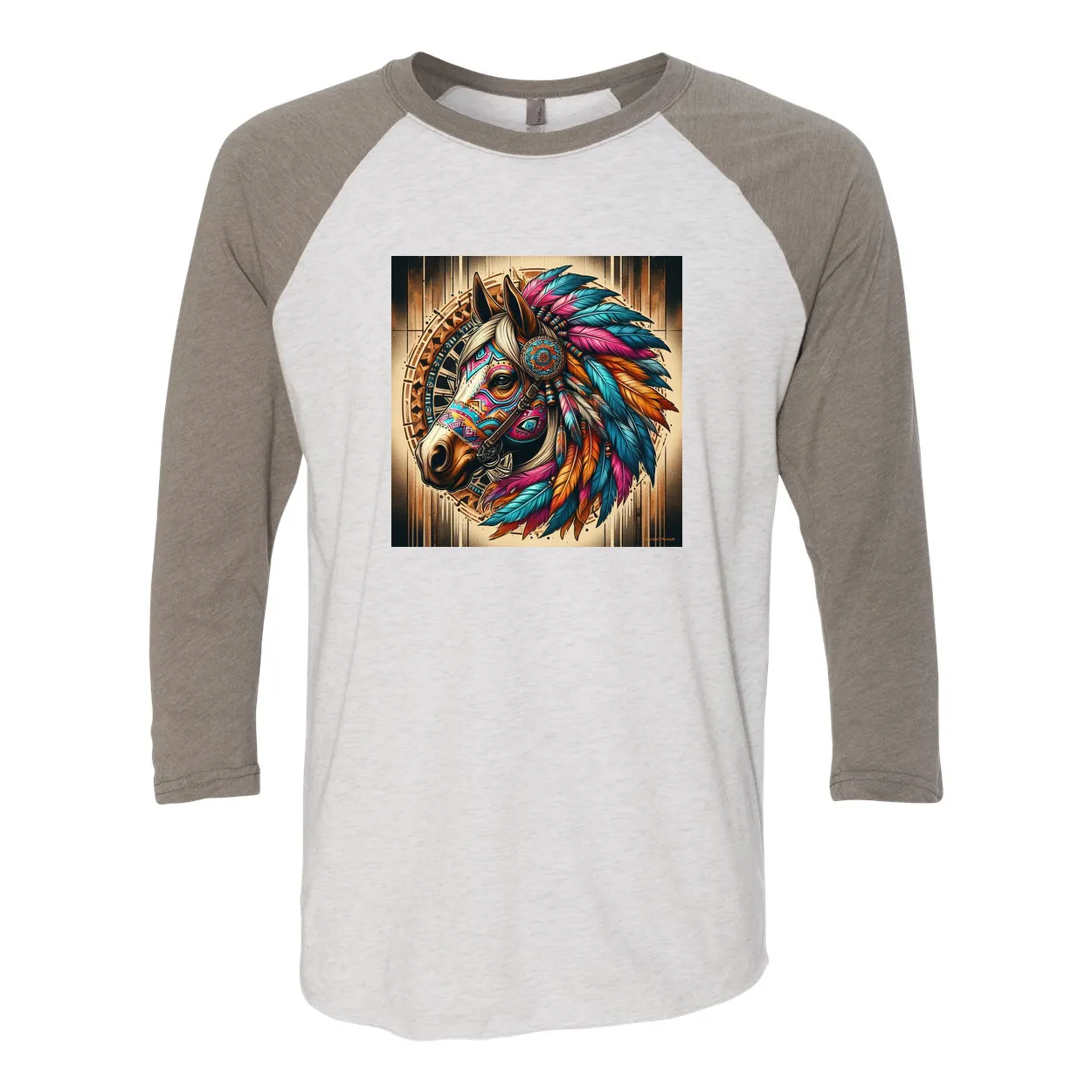 Tribal Horse Chief 3 4 Sleeve Raglan T Shirts