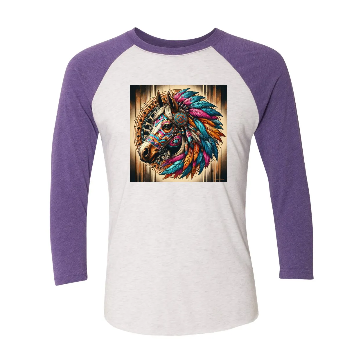 Tribal Horse Chief 3 4 Sleeve Raglan T Shirts