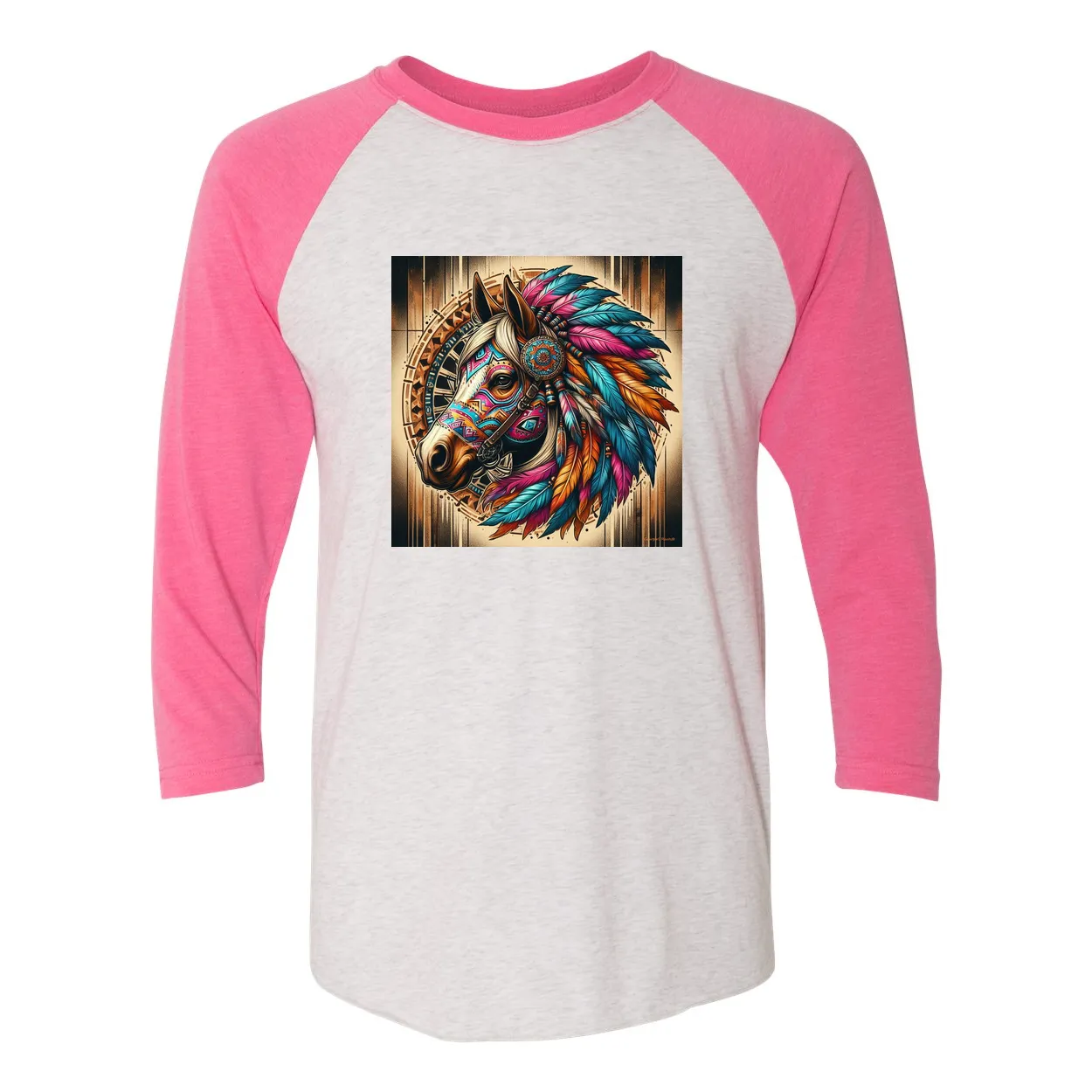 Tribal Horse Chief 3 4 Sleeve Raglan T Shirts