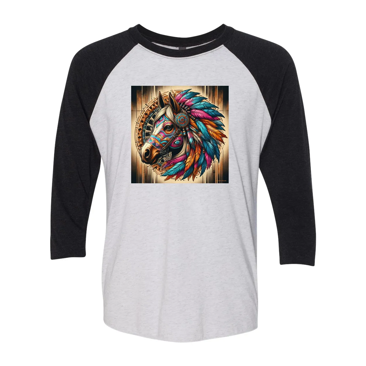 Tribal Horse Chief 3 4 Sleeve Raglan T Shirts