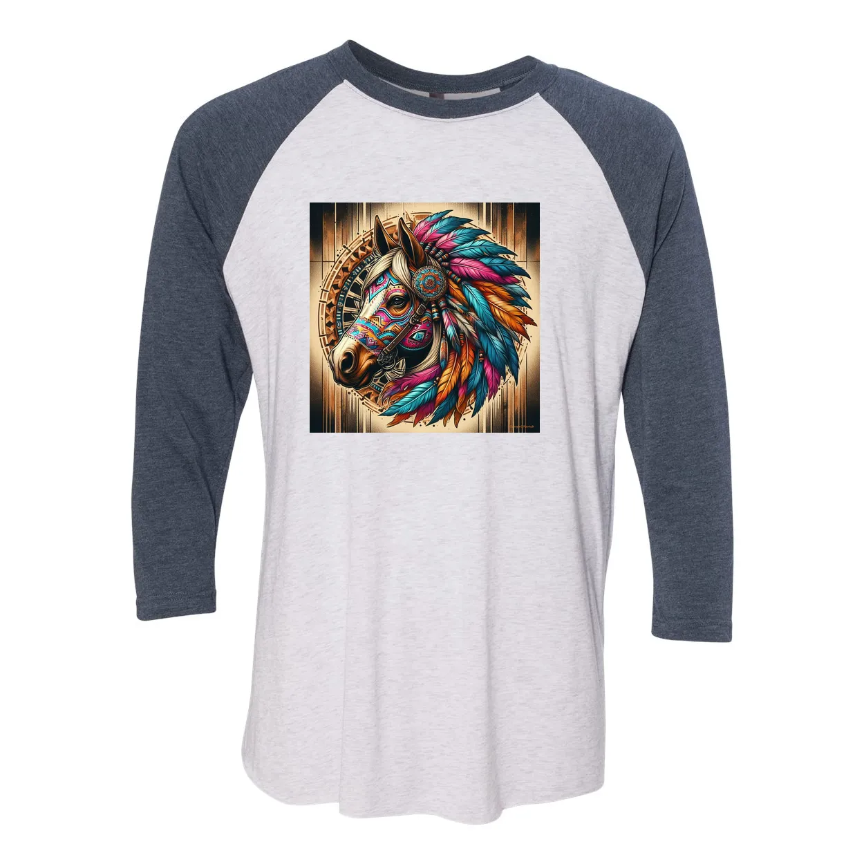 Tribal Horse Chief 3 4 Sleeve Raglan T Shirts