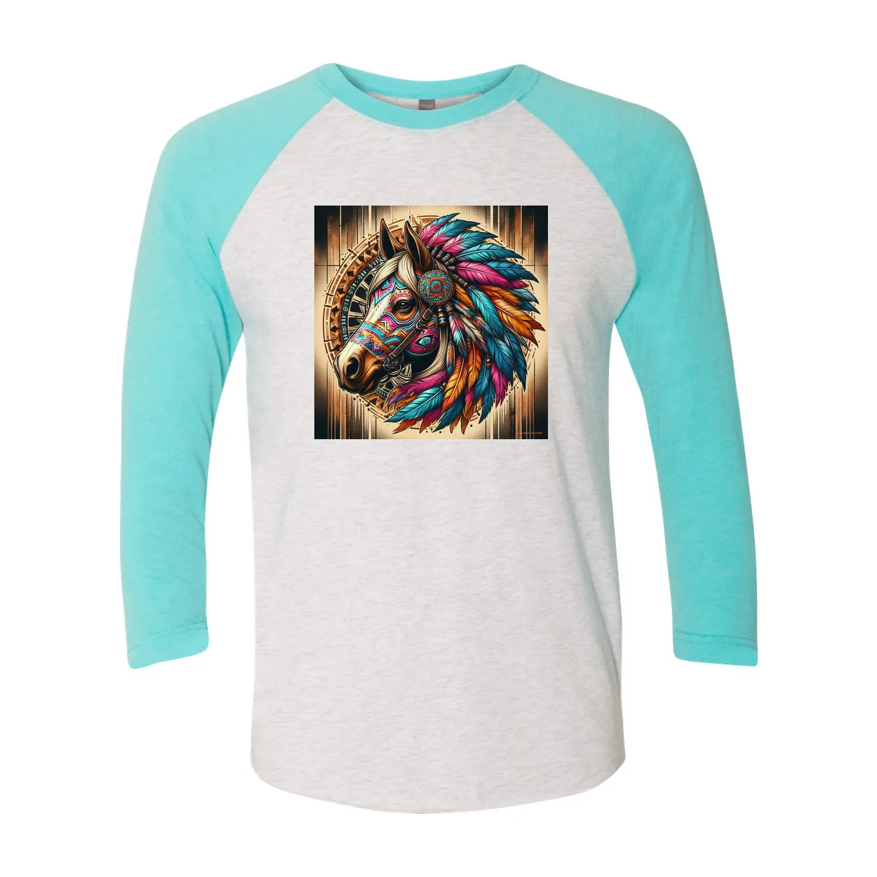 Tribal Horse Chief 3 4 Sleeve Raglan T Shirts