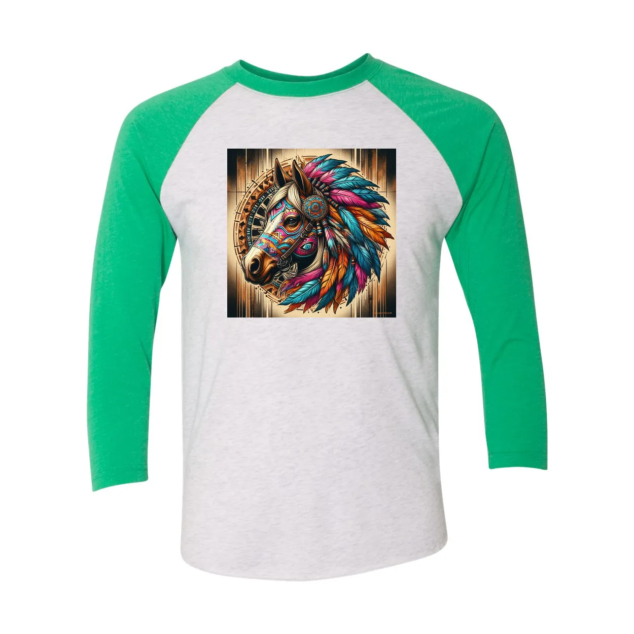 Tribal Horse Chief 3 4 Sleeve Raglan T Shirts