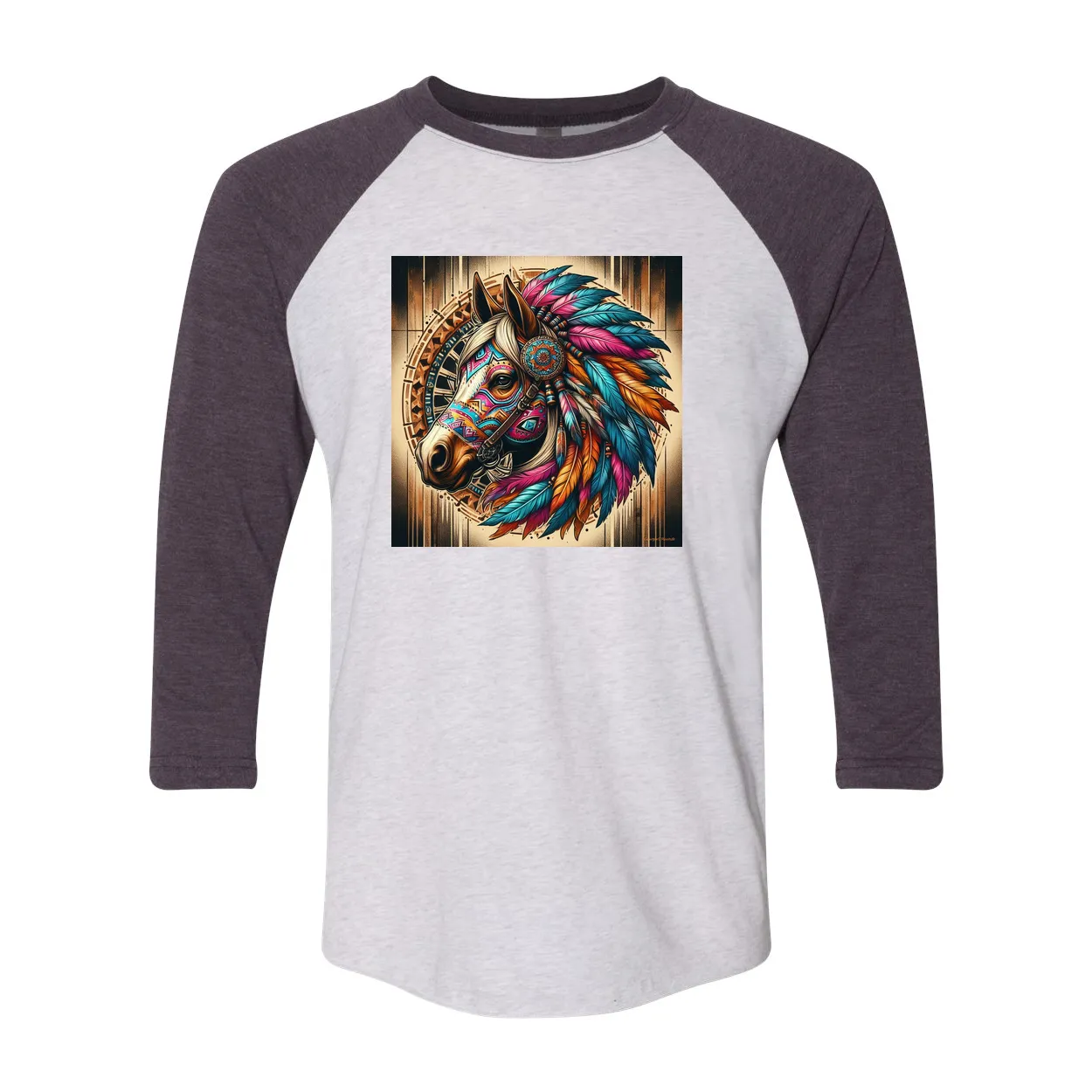 Tribal Horse Chief 3 4 Sleeve Raglan T Shirts