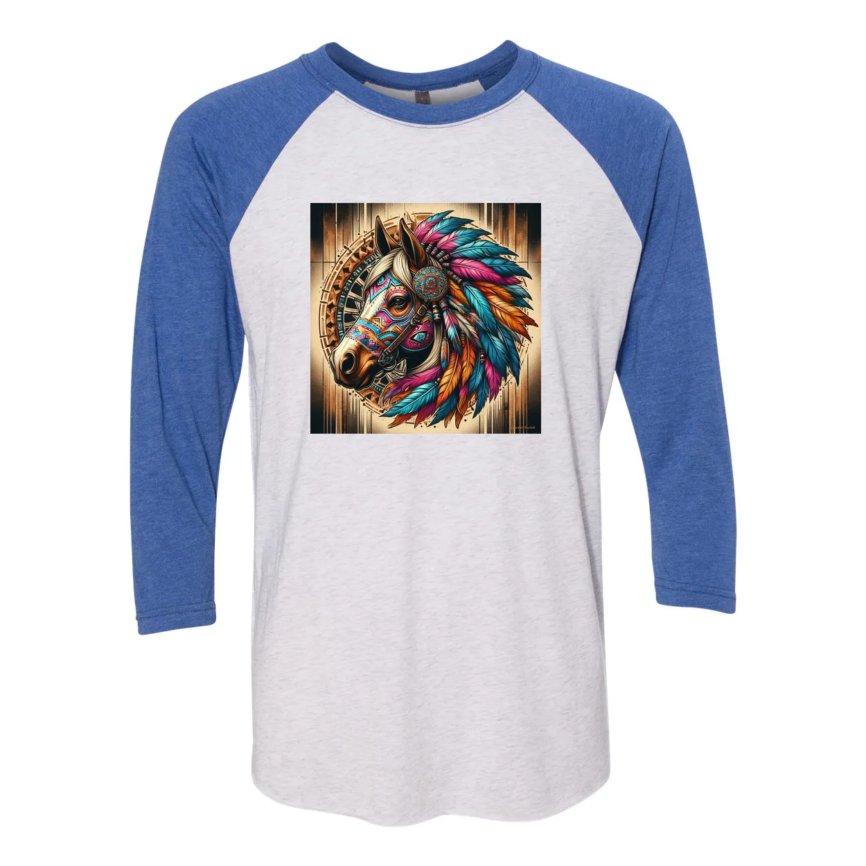 Tribal Horse Chief 3 4 Sleeve Raglan T Shirts