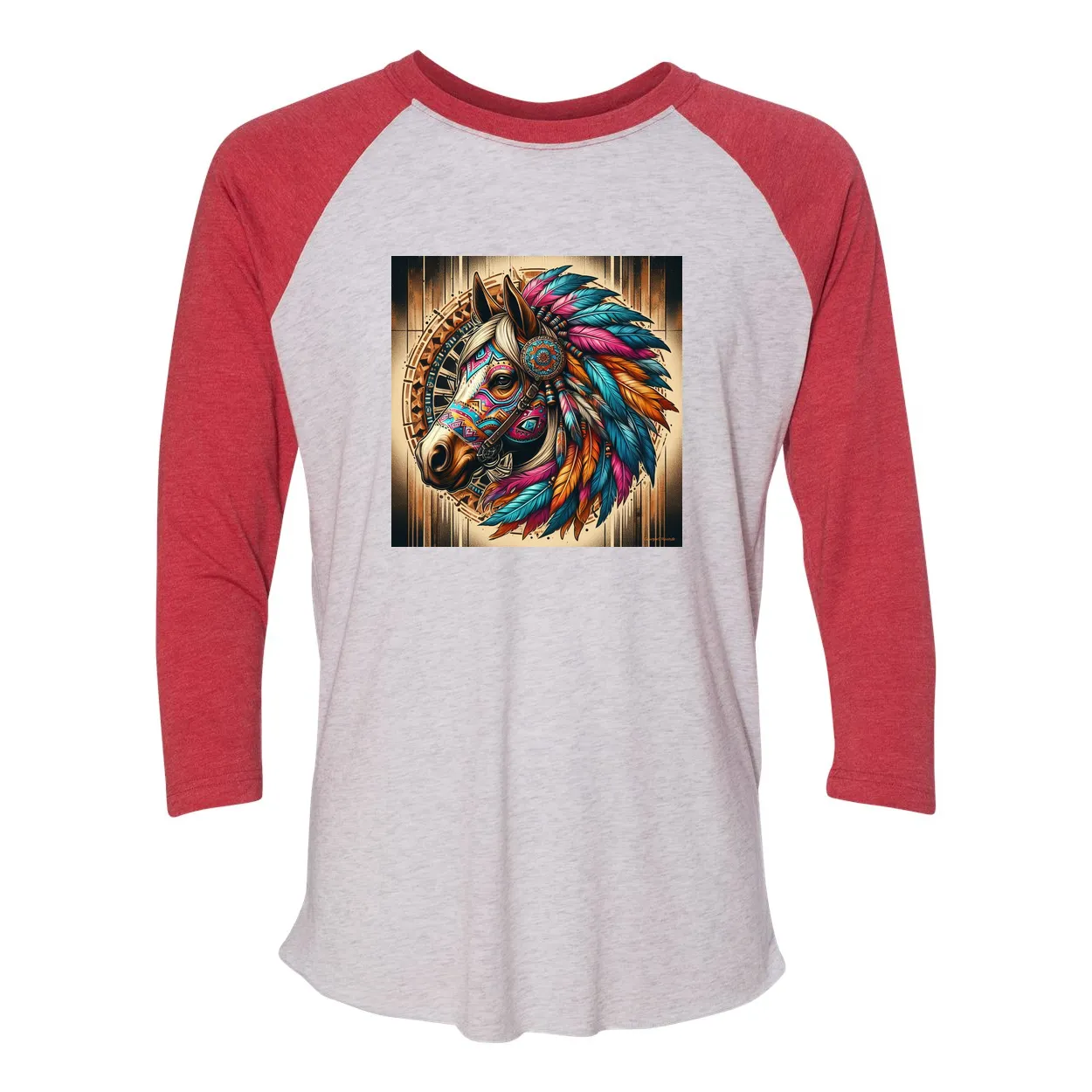 Tribal Horse Chief 3 4 Sleeve Raglan T Shirts